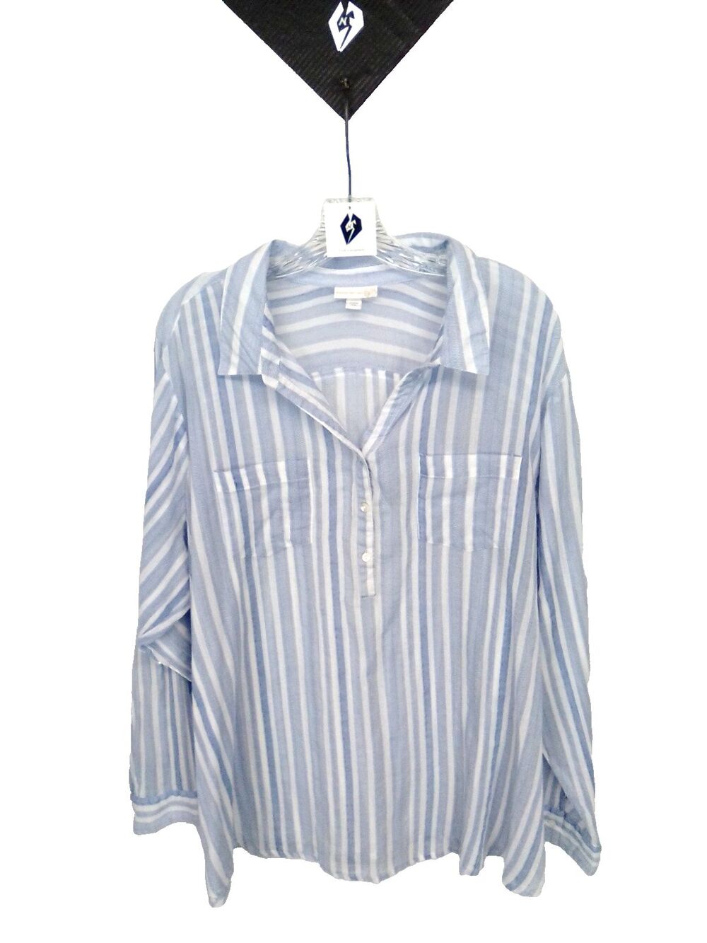 Westport 1962 Women's Pullover sheer Rollup Long Sleeve Collard Beach Top 3XL